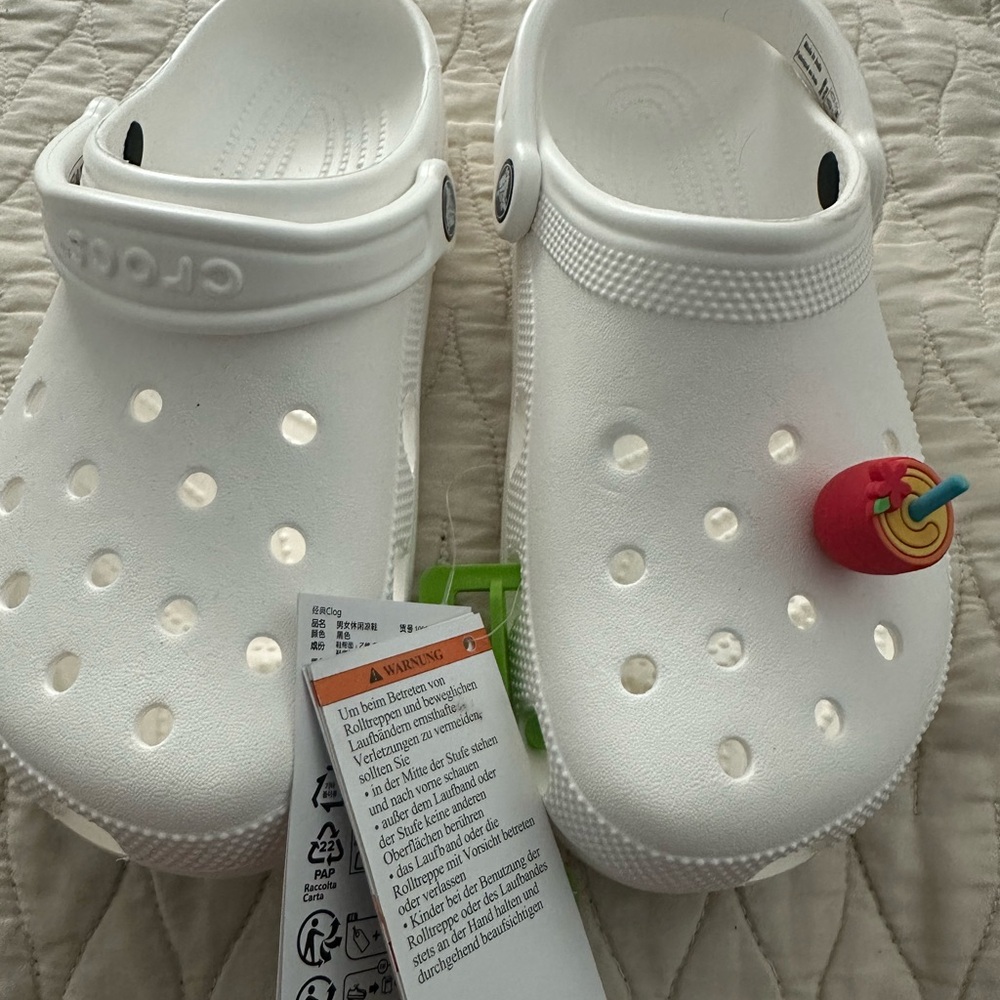 CROCS White Clogs with Red Rainbow Charm